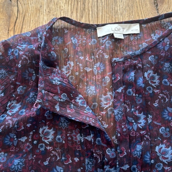 LOFT Dress Size SP Womens Purple Floral Print Shift Long Sleeve - Picture 6 of 6